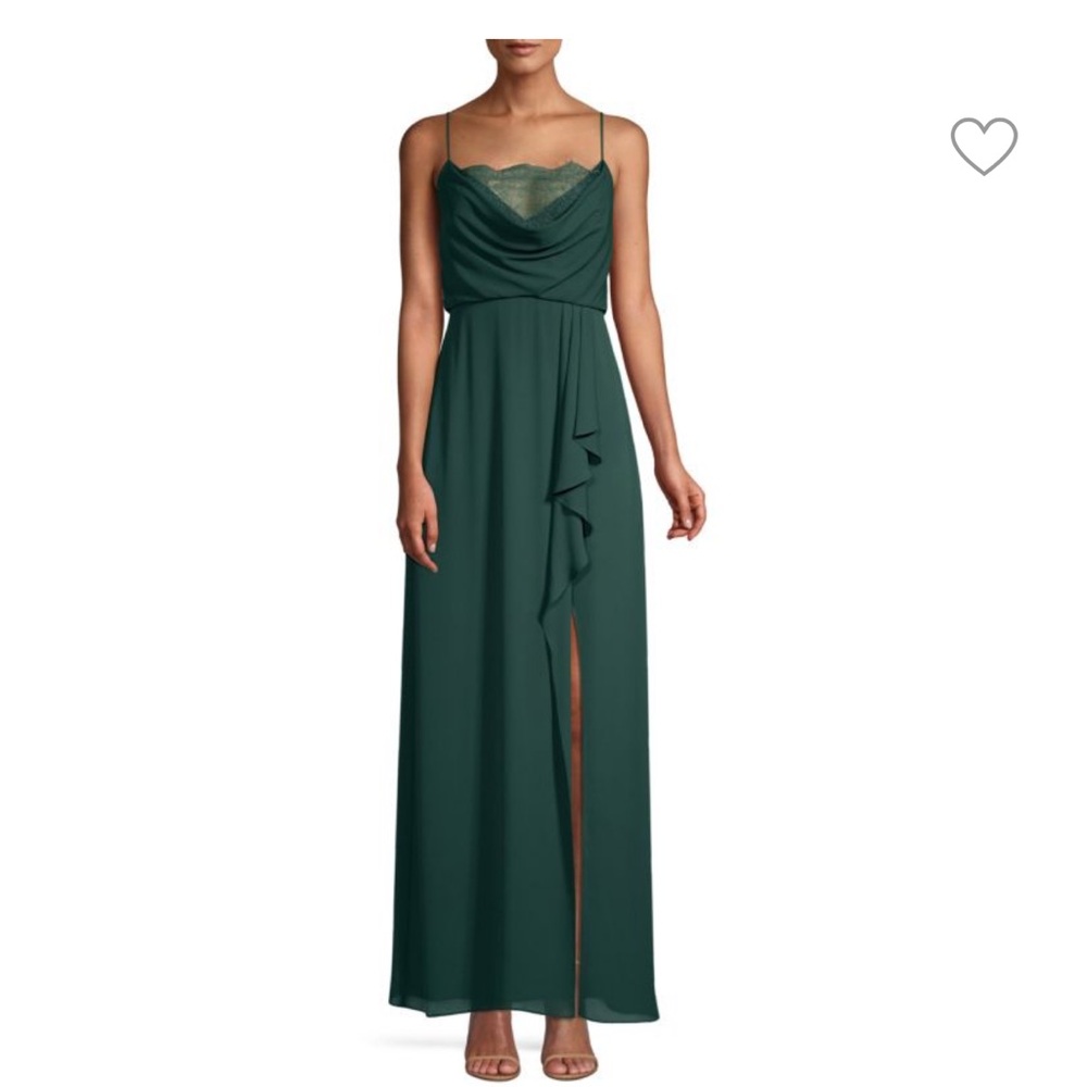 BCBGMaxAzria Draped Ruffle Slit Green Gown